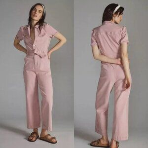 Paige Anessa Denim Jumpsuit Pink Revolve Anthropologie Size 8